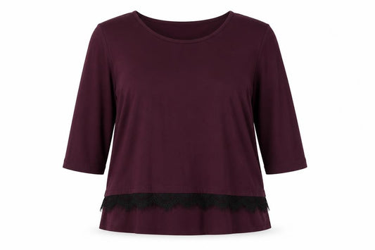 Front view of Wallis women’s purple viscose basic blouse, size UK 16, round neck