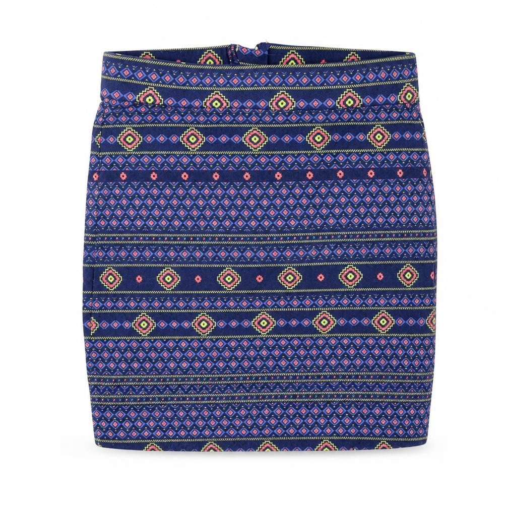 New Look Girls Blue Geometric Cotton Bandage Skirt Size 10-11 Years Regular Zip