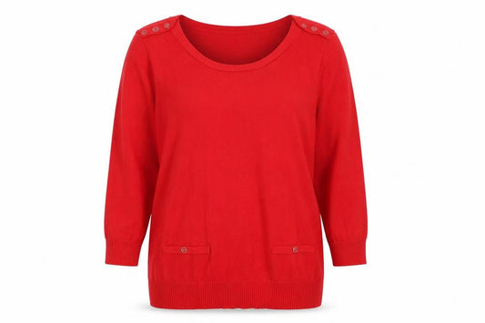 Front view of BHS women’s red boat neck viscose jumper, size UK 14