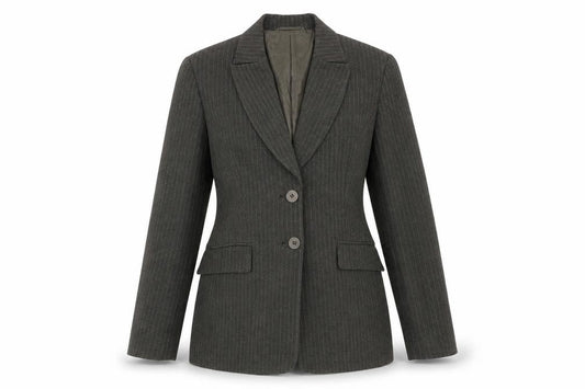 Front view of Precis women’s green striped jacket blazer, size UK 10, button