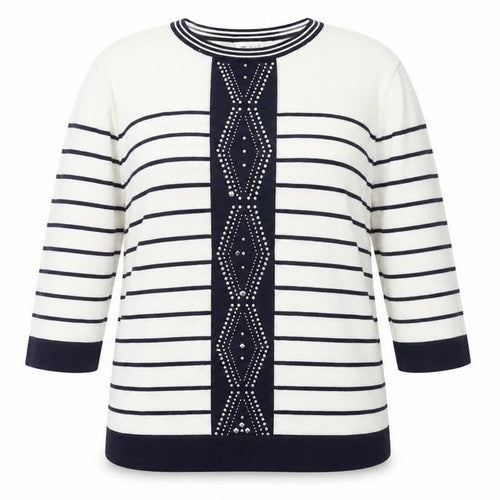 Fay Louise Womens Blue Round Neck Striped Acrylic Pullover Jumper Size XL