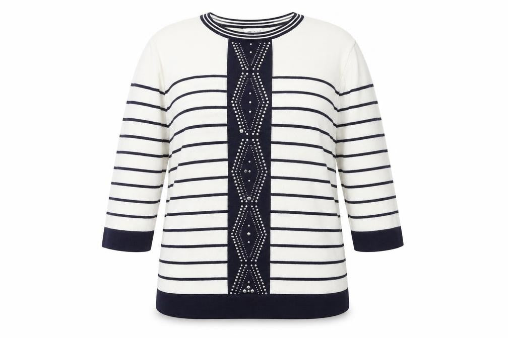 Fay Louise Womens Blue Round Neck Striped Acrylic Pullover Jumper Size XL