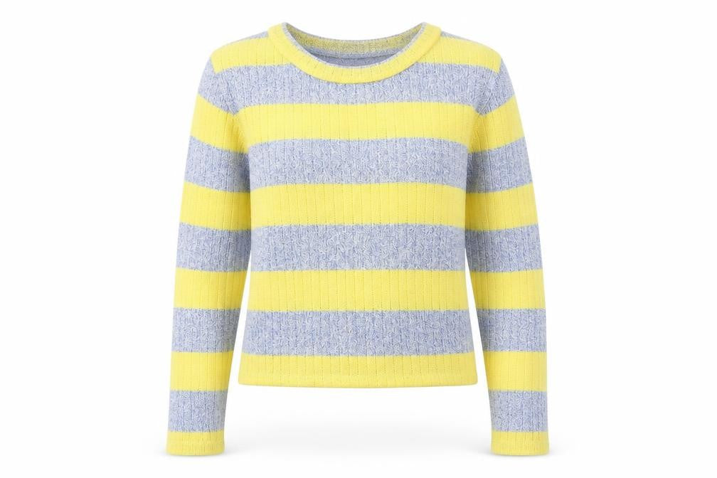 Front view of Bershka women’s multicoloured boat neck striped polyester jumper, size S
