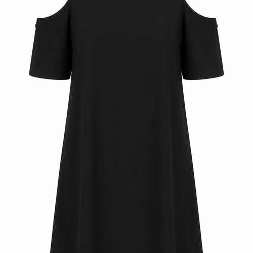 Marks and Spencer Womens Black Polyester T-Shirt Dress Size 10 Round Neck Button - Cold Shoulder
