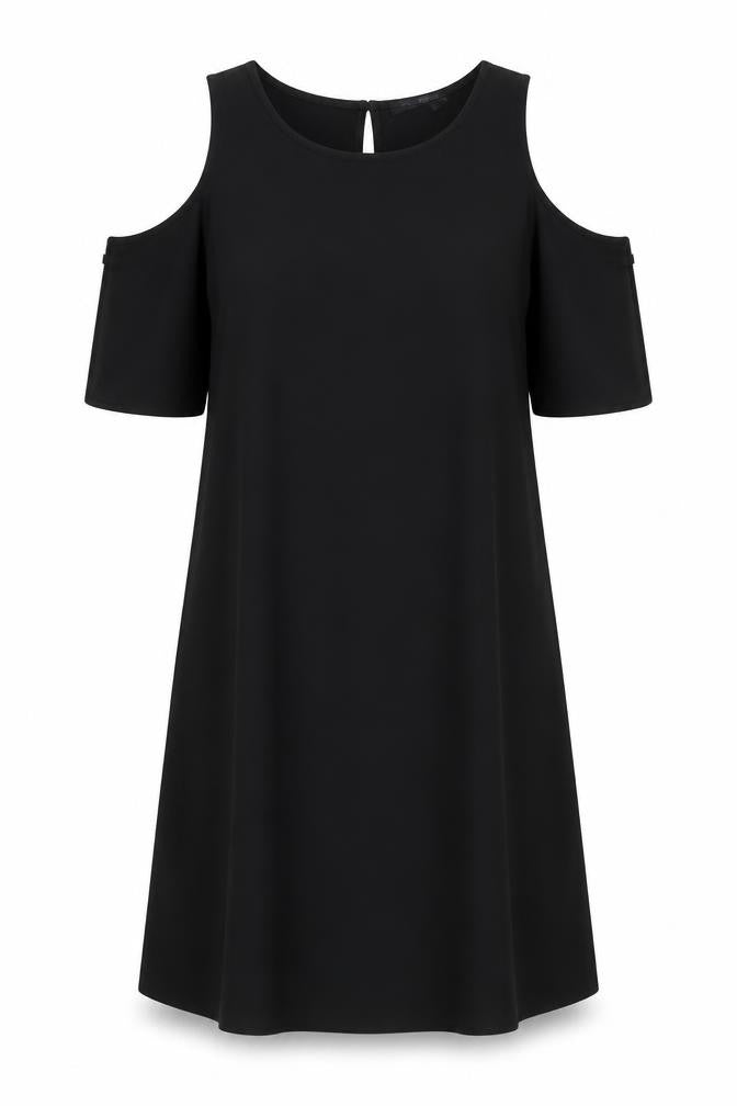 Marks and Spencer Womens Black Polyester T-Shirt Dress Size 10 Round Neck Button - Cold Shoulder