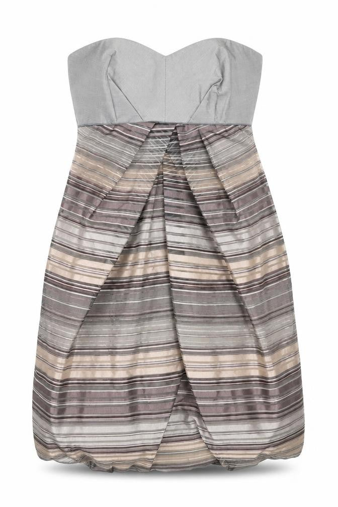 Front view of Principles women’s brown striped polyester a-line, size UK 12, sweetheart zip