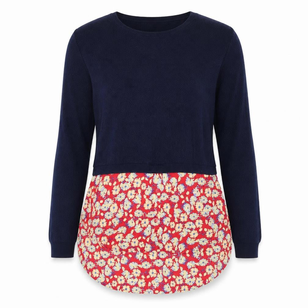 NEXT Womens Blue Round Neck Floral Cotton Pullover Jumper Size 8 - Shirt Insert