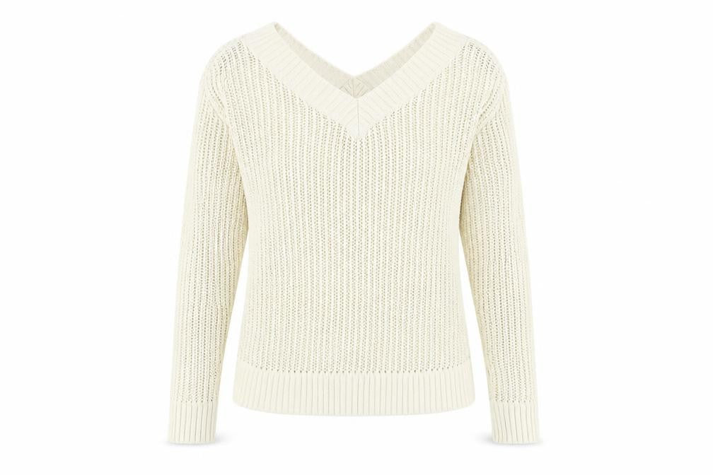 NEXT Womens Beige V-Neck 100% Cotton Pullover Jumper Size XS