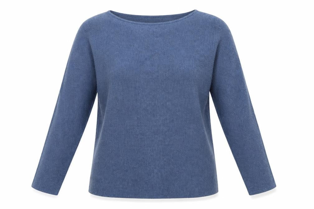 Front view of H&M women’s blue round neck polyester jumper, size XS