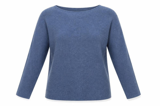Front view of H&M women’s blue round neck polyester jumper, size XS