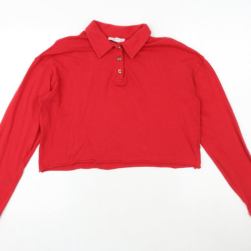 Topshop Womens Red 100% Cotton Cropped Polo Size 8 Collared