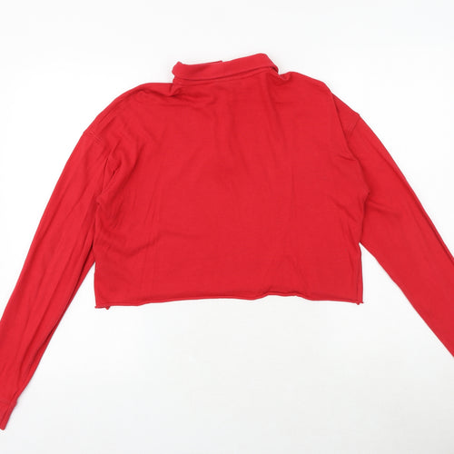 Topshop Womens Red 100% Cotton Cropped Polo Size 8 Collared