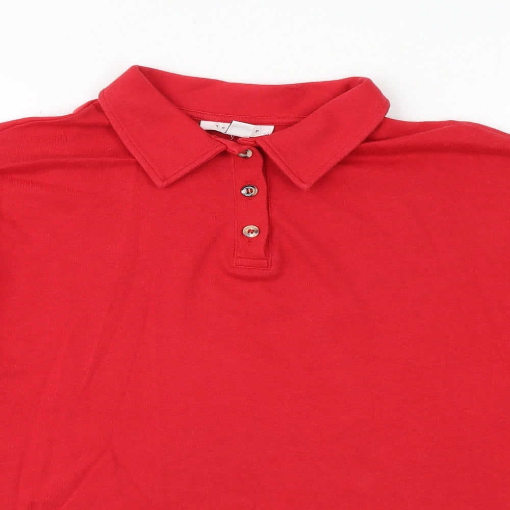 Topshop Womens Red 100% Cotton Cropped Polo Size 8 Collared