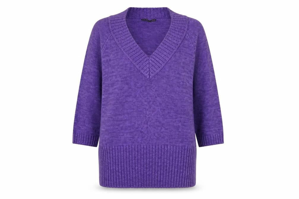 CPM Womens Purple V-Neck 100% Cotton Pullover Jumper Size L