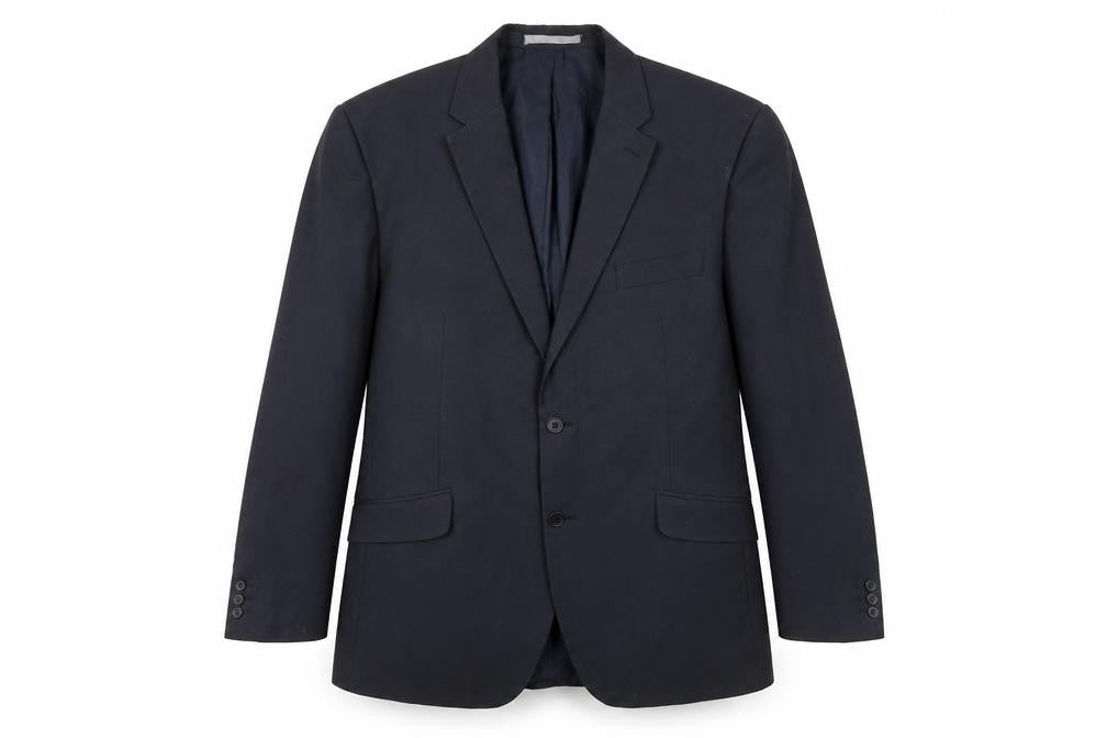 Front view of Burton men’s grey polyester jacket suit jacket, size 44, regular