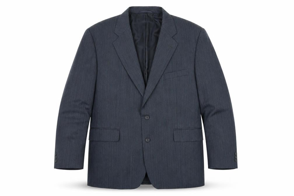 Front view of Debenhams men’s blue polyester jacket suit jacket, size 48, regular