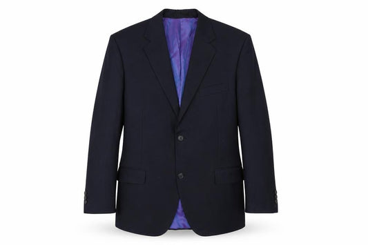 Front view of hasp men’s blue polyester jacket suit jacket, size 42, regular