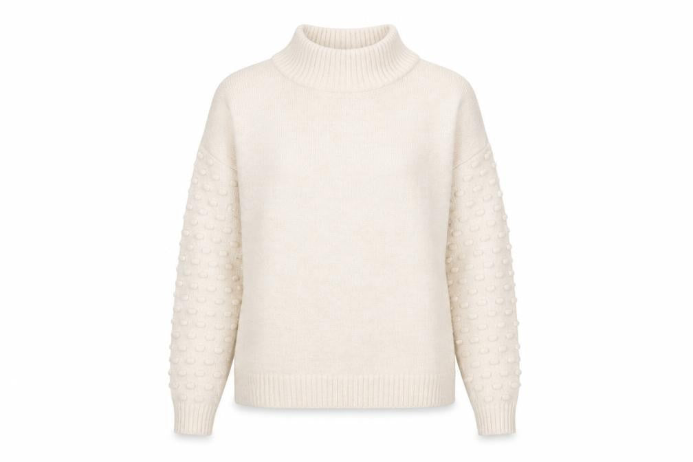 Front view of Next women’s beige high neck acrylic jumper, size S, - textured