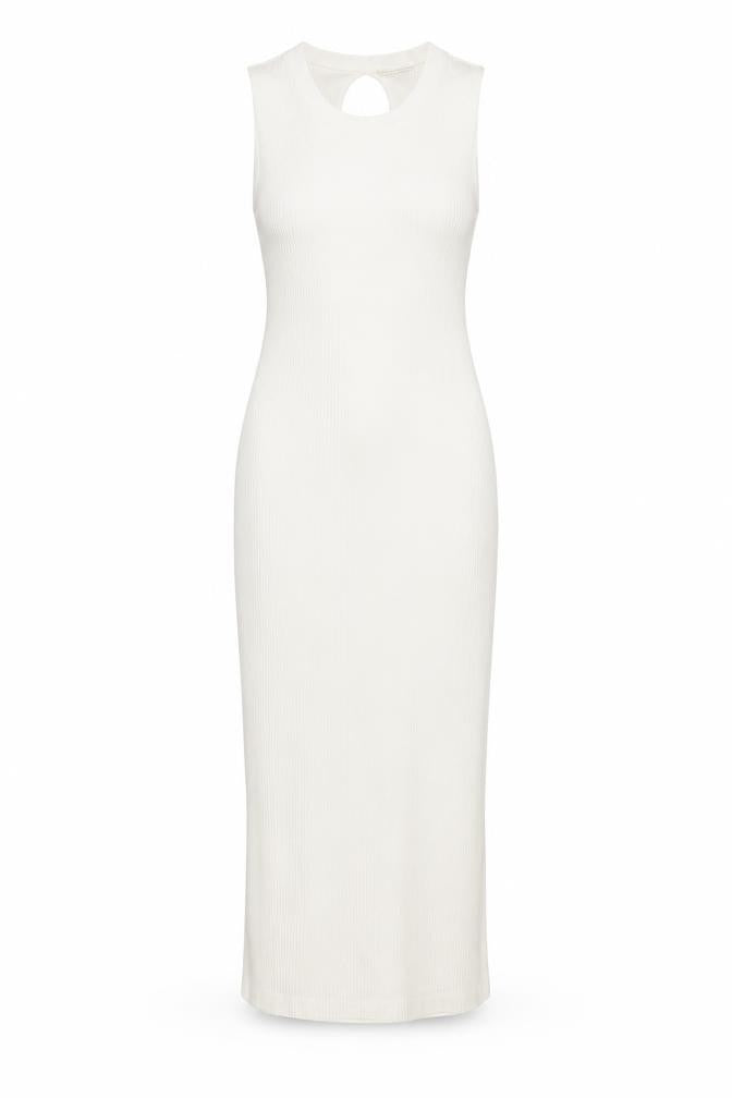 Front view of Noisy May women’s white viscose bodycon, size M, round neck pullover