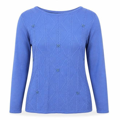 Bonmarché Womens Blue Boat Neck Acrylic Pullover Jumper Size S - Textured
