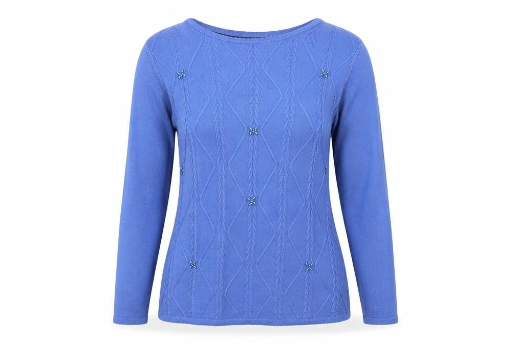 Bonmarché Womens Blue Boat Neck Acrylic Pullover Jumper Size S - Textured