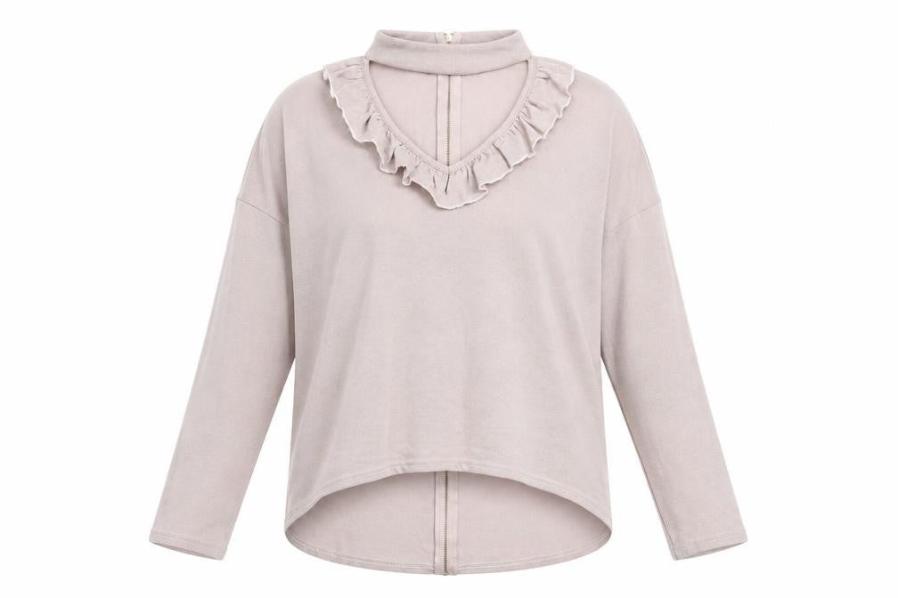 Front view of Quiz women’s pink round neck viscose jumper, size M, - cut out
