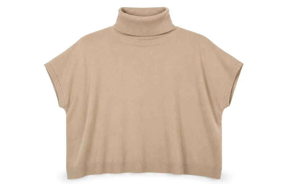 Front view of New Look women’s beige roll neck viscose jumper, size S