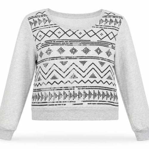 FOREVER 21 Womens Grey Geometric Cotton Pullover Sweatshirt Size L Pullover