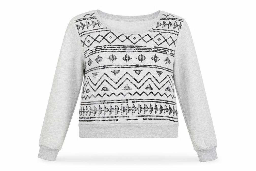 FOREVER 21 Womens Grey Geometric Cotton Pullover Sweatshirt Size L Pullover