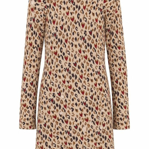 Oasis Womens Beige Animal Print Cotton Jumper Dress Size XS Round Neck Pullover - Leopard Pattern