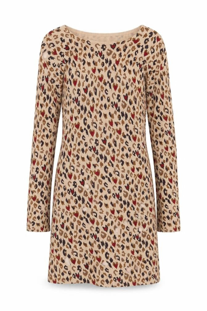 Oasis Womens Beige Animal Print Cotton Jumper Dress Size XS Round Neck Pullover - Leopard Pattern