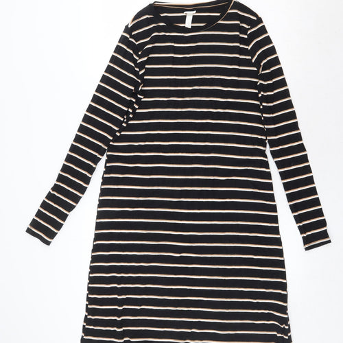 H&M Womens Black Striped Viscose T-Shirt Dress Size M Round Neck Pullover