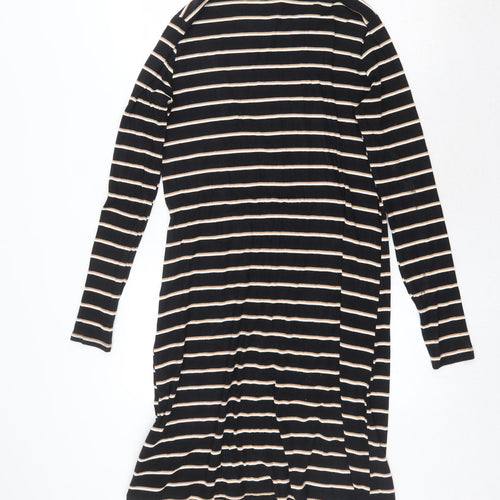 H&M Womens Black Striped Viscose T-Shirt Dress Size M Round Neck Pullover