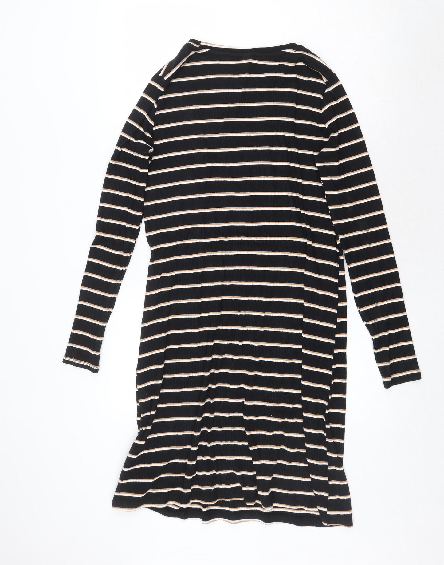 H&M Womens Black Striped Viscose T-Shirt Dress Size M Round Neck Pullover