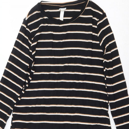 H&M Womens Black Striped Viscose T-Shirt Dress Size M Round Neck Pullover