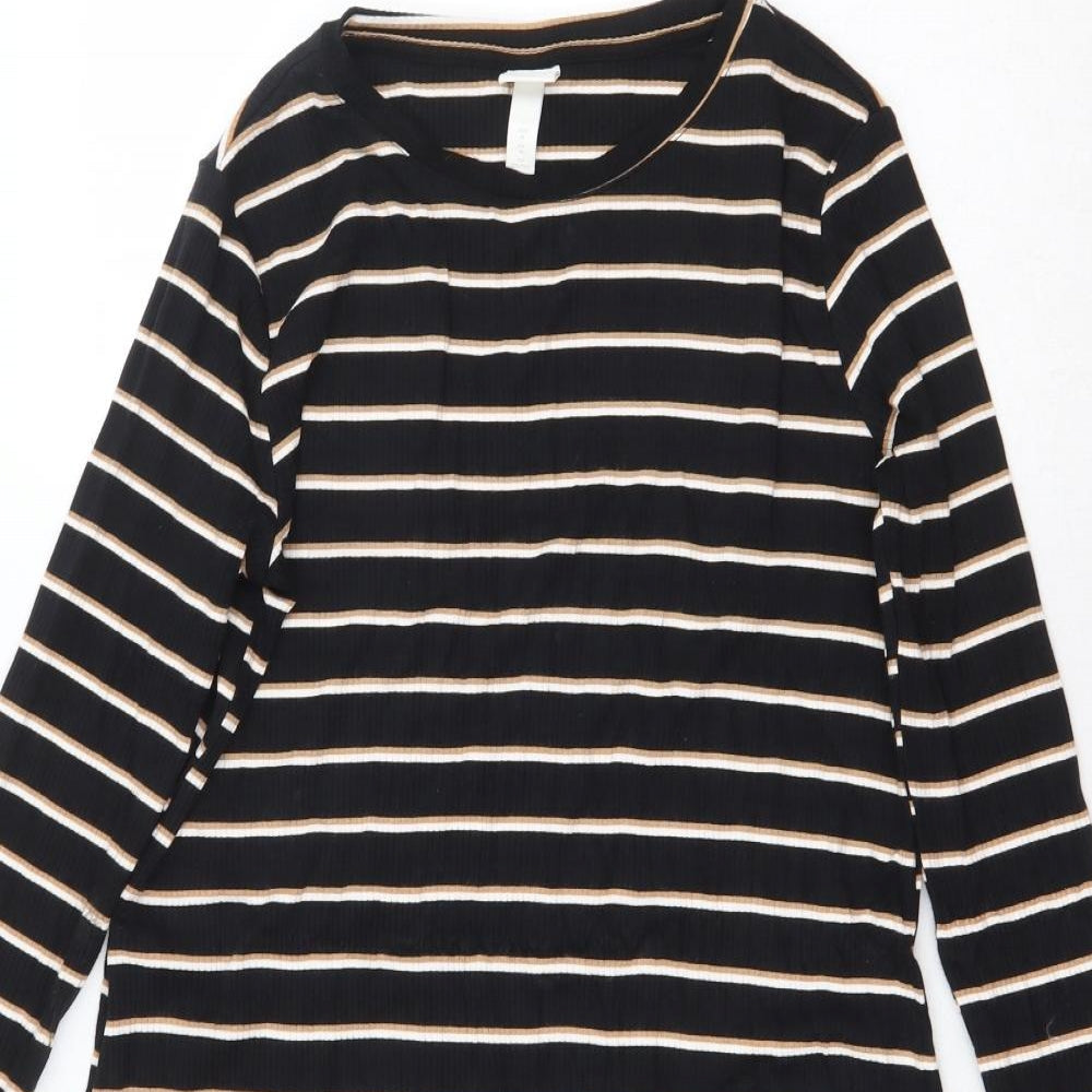 H&M Womens Black Striped Viscose T-Shirt Dress Size M Round Neck Pullover