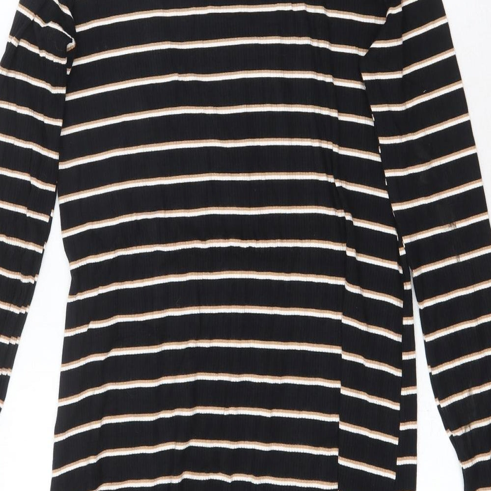H&M Womens Black Striped Viscose T-Shirt Dress Size M Round Neck Pullover