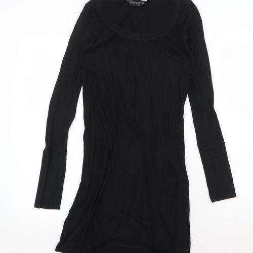 Dorothy Perkins Womens Black Cotton T-Shirt Dress Size 8 Boat Neck Pullover