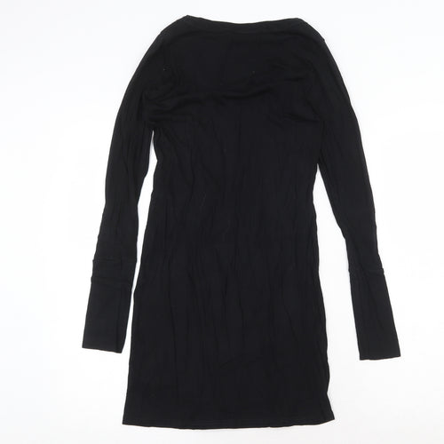 Dorothy Perkins Womens Black Cotton T-Shirt Dress Size 8 Boat Neck Pullover