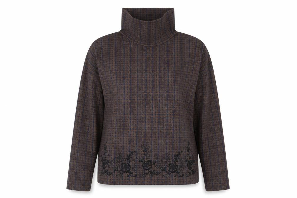 Front view of Next women’s brown geometric polyester pullover sweatshirt, size UK 12, pullover