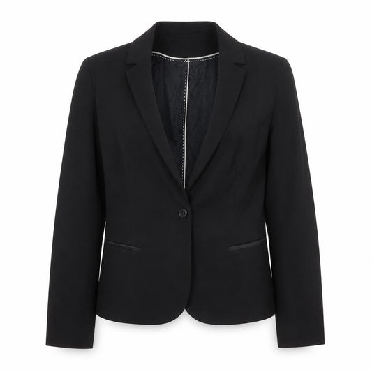 Front view of Kookai women’s black jacket blazer, size UK 10, button