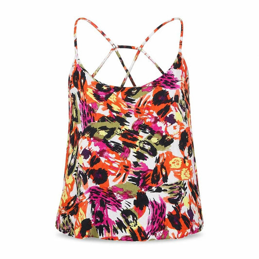 Front view of Topshop women’s multicoloured geometric viscose basic tank, size UK 10, round neck