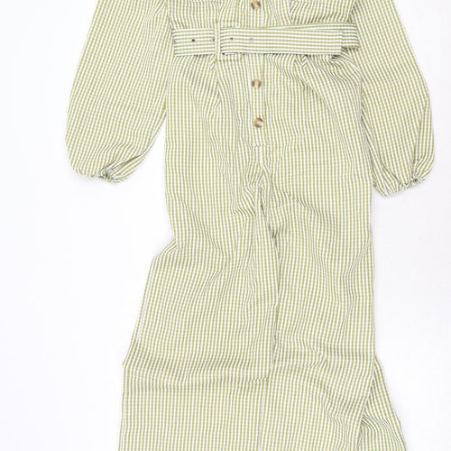 PRETTYLITTLETHING Womens Green Striped Polyester Jumpsuit One-Piece Size 6 Button - Belted