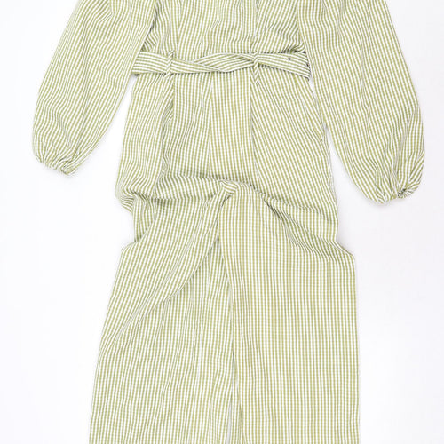 PRETTYLITTLETHING Womens Green Striped Polyester Jumpsuit One-Piece Size 6 Button - Belted