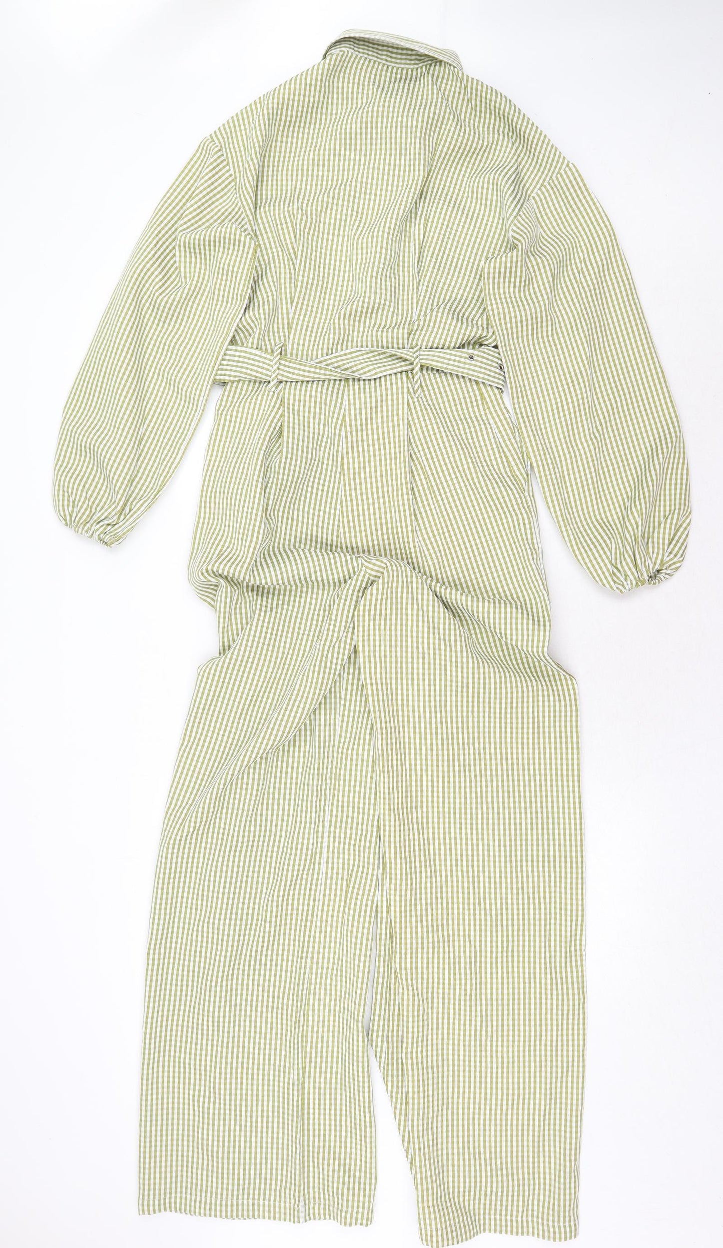 PRETTYLITTLETHING Womens Green Striped Polyester Jumpsuit One-Piece Size 6 Button - Belted