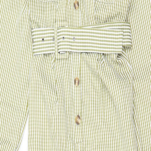 PRETTYLITTLETHING Womens Green Striped Polyester Jumpsuit One-Piece Size 6 Button - Belted