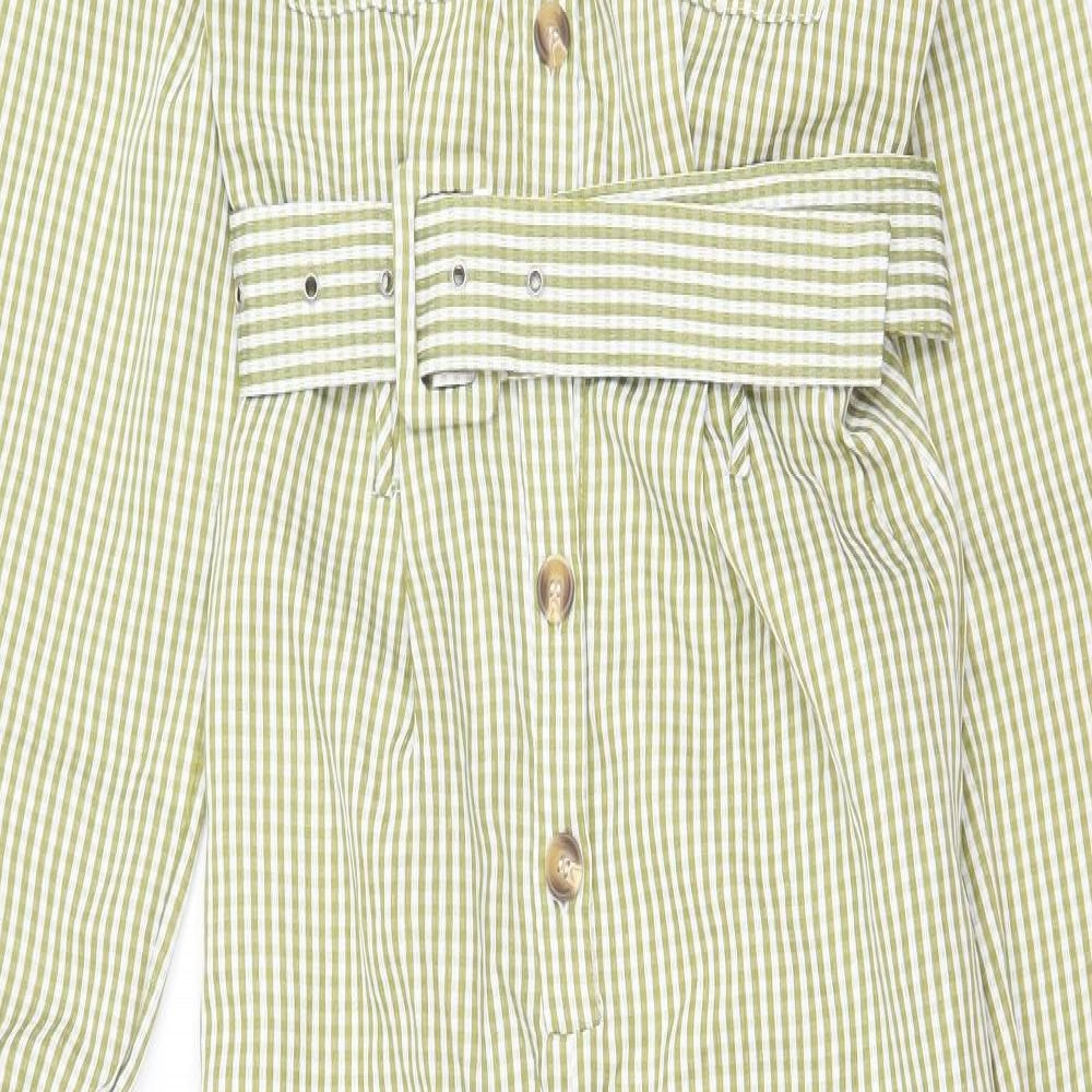 PRETTYLITTLETHING Womens Green Striped Polyester Jumpsuit One-Piece Size 6 Button - Belted