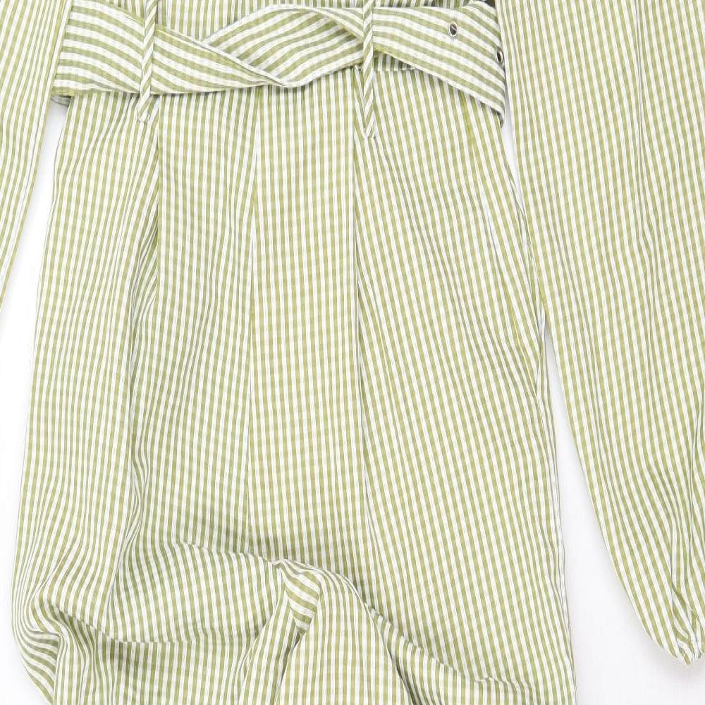 PRETTYLITTLETHING Womens Green Striped Polyester Jumpsuit One-Piece Size 6 Button - Belted