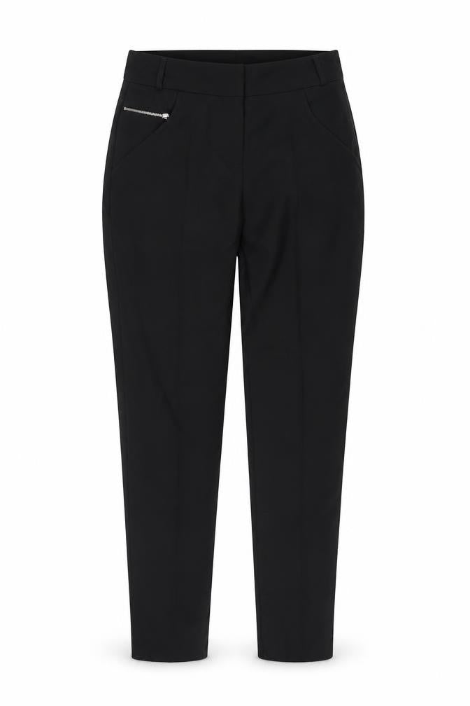 Front view of Select women’s black polyester trousers, size UK 8, regular zip