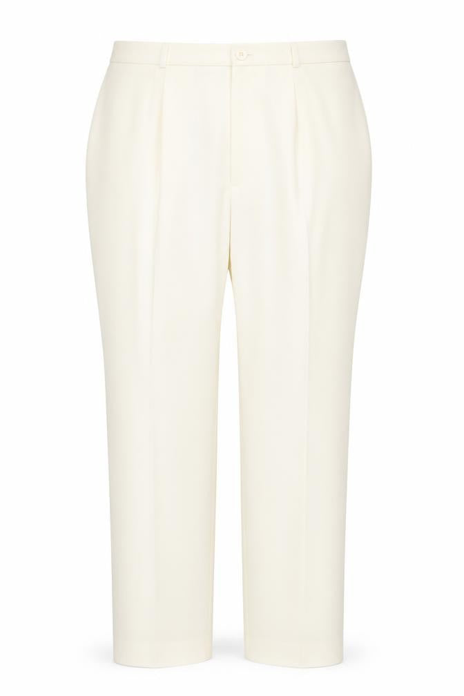 Front view of Boutique Bis women’s ivory polyester trousers, size UK 20, regular zip